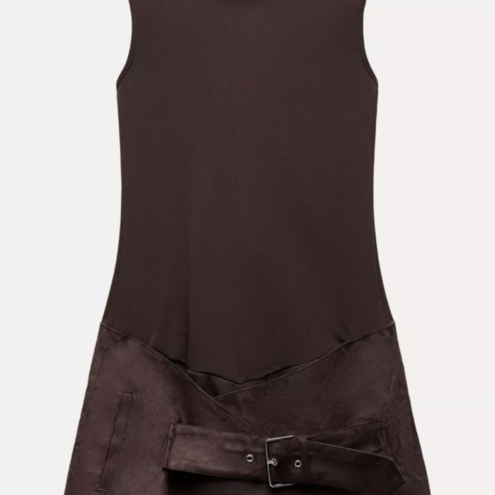 Zara Brown Sleeveless Jumpsuit with Belt Detail